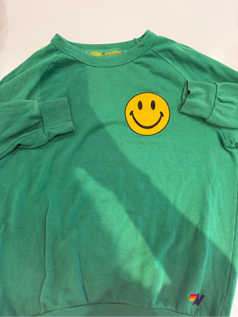 Aviator Nation Green Sweatshirt with Yellow Smiley Patch